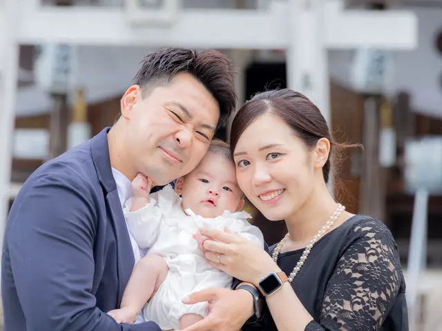 産着レンタル有り♡専門知識で綺麗にお着付け●暑い夏はスタジオ風お宮撮影も大人気!