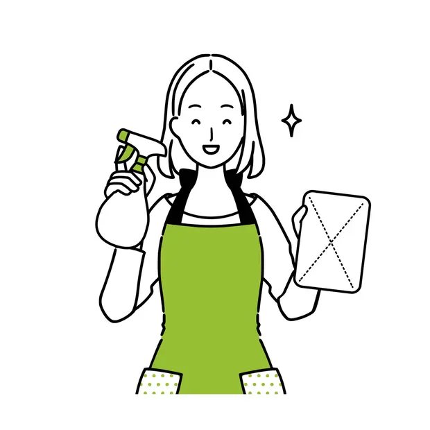 掃除道具もつ女性