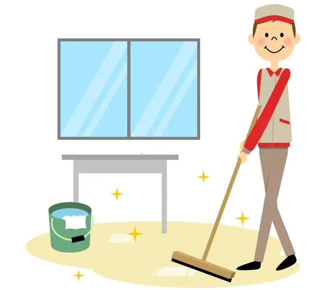 床を掃除するクリーニングスタッフのイラスト
