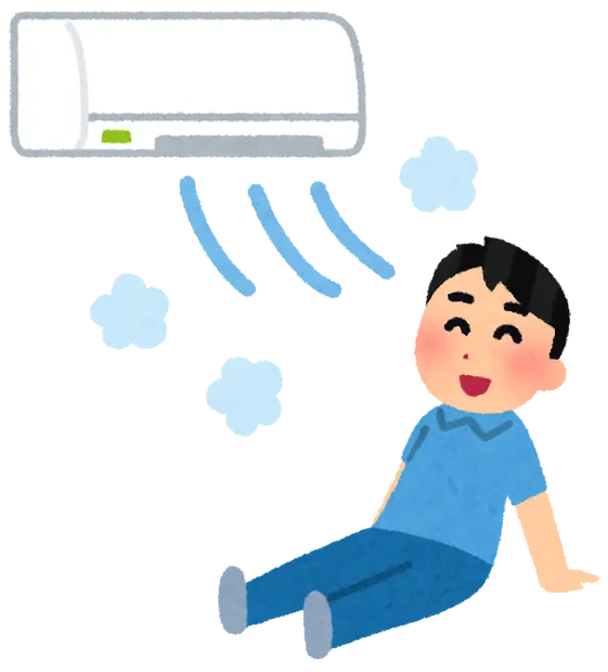 エアコンで涼む男性