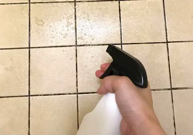 黒カビにクエン酸水を吹きかける