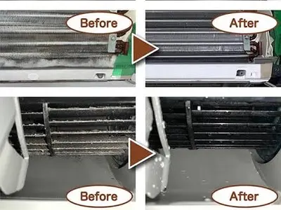 エアコン外装分解洗浄、内部高圧洗浄。女性スタッフ同行★お掃除機能も安い(簡易バラ