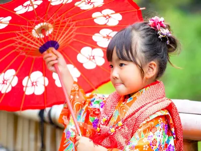 七五三撮影 かわいいお子様を全力で撮影いたします　カード払いOK　和傘紙風船無料