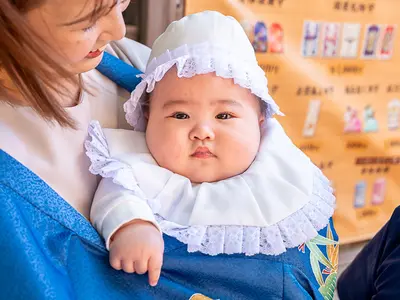 産着（帽子、スタイ付き）無料レンタル中！スライドショーも無料！paypay加盟店