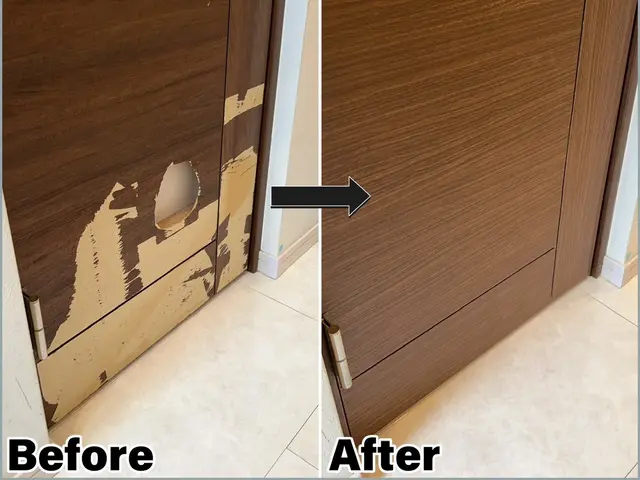 室内ドアの陥没穴補修。ドア交換の約1/10の費用!小さな傷は更に低価格対応サービスの画像