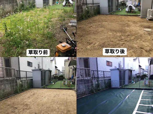 どんな形のお庭や場所でも綺麗に防草シートが貼れます！サービスの画像