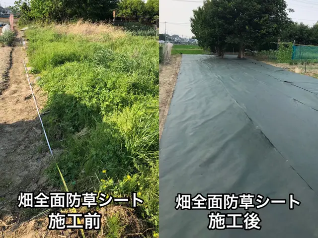 どんな形のお庭や場所でも綺麗に防草シートが貼れます！サービスの画像