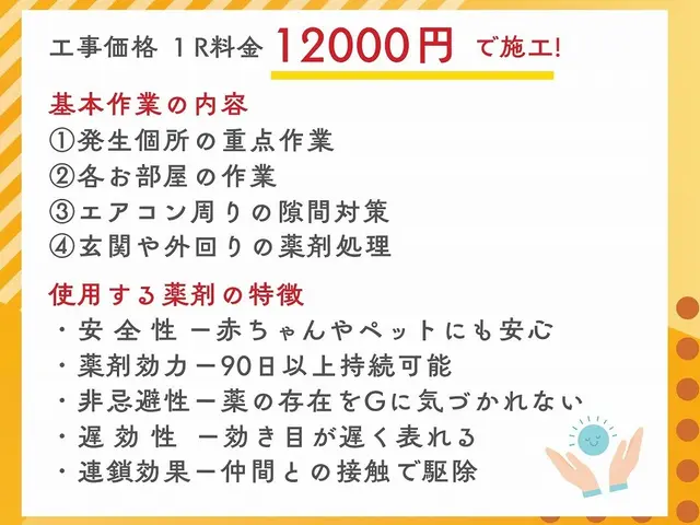 茨木より。最新薬剤が抵抗性を持つゴキブリまで駆除。引っ越し先の予防にもオススメ！サービスの画像