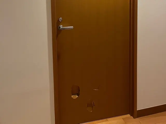 ★その穴なかったコトに★凹みを平らにして塩ビ化粧フィルムで一面貼り直します★サービスの画像