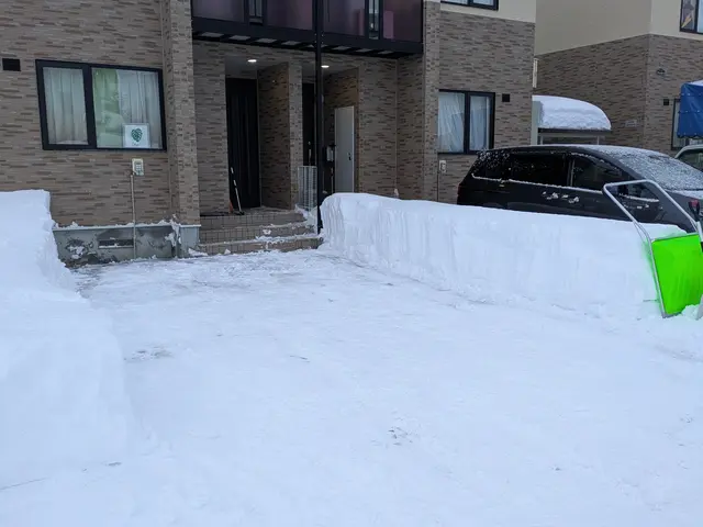 店長自ら手作業での玄関先の雪かき、屋根カーポートの雪下ろしとなりますサービスの画像