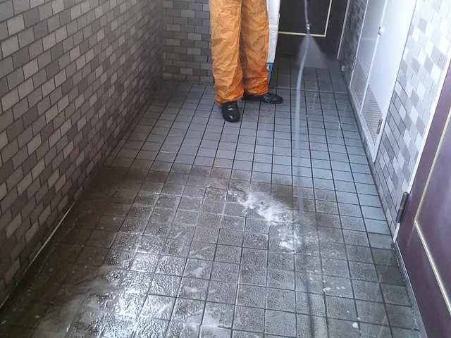 店舗の床洗浄ワックス　　アパート・マンションの共用部　床ポリッシャ　高圧洗浄サービスの画像
