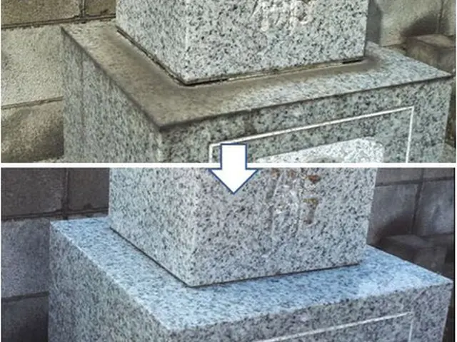 ◎墓石の黒ずんだ水垢除去。見違える程綺麗に。丁寧、安心、経験豊富。◎サービスの画像
