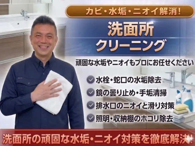 安心丁寧仕上げの徹底水垢除去洗面所清掃サービスサービスの画像