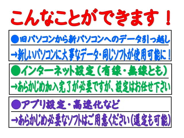 パソコン設定（セットアップからネット接続・データ引っ越し・各種アプリ設定など）サービスの画像
