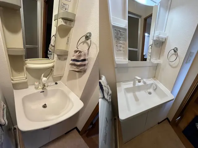 洗面所リフォーム  クロス・クッションフロアも自社施工でお得に◎サービスの画像