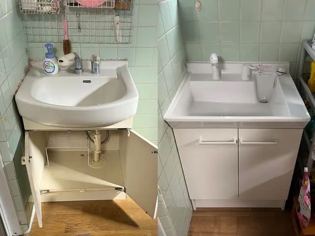 洗面所リフォーム  クロス・クッションフロアも自社施工でお得に◎サービスの画像