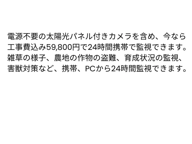 【家族や子供の安心安全対策◎】太陽光パネル付き監視カメラ設置　カメラ代工事費込！サービスの画像