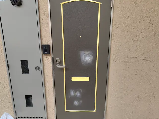 玄関ドア塗装　凹み等の補修〜再塗装まで施工可能です！サービスの画像