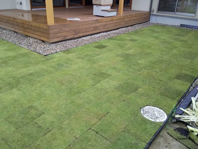 芝張りいたします。こちらでも芝用意できます。お客様が用意も可能です。人工芝も可能サービスの画像