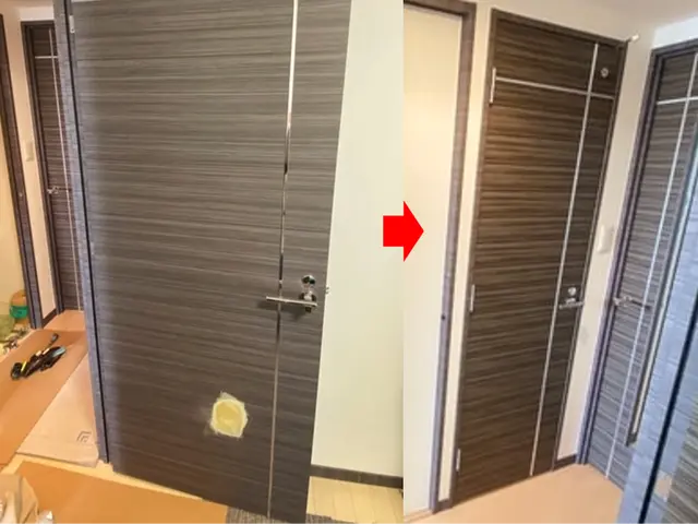 ★火災保険適用？★扉の穴を補修しシート一面貼りリペア★実質負担0円かも？★サービスの画像
