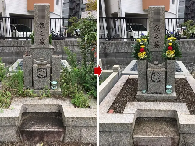 お墓参り代行サービス　親切丁寧を心掛けて作業させていただきます。花代込サービスの画像