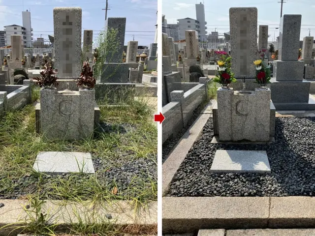 お墓参り代行サービス　親切丁寧を心掛けて作業させていただきます。花代込サービスの画像