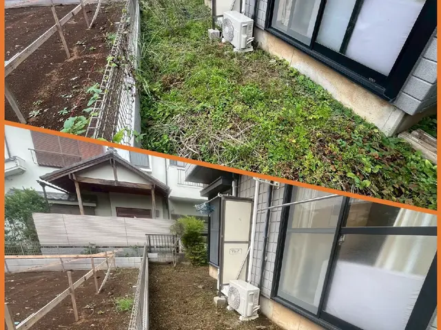 伸び過ぎた雑草、芝なんでもお任せください！あっとゆうまに荒地が緑の絨毯へ。サービスの画像