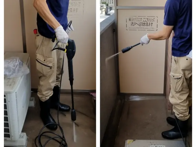 【ベランダ清掃】ベランダに面した窓サッシや網戸、室外機等もすべて綺麗にします！サービスの画像