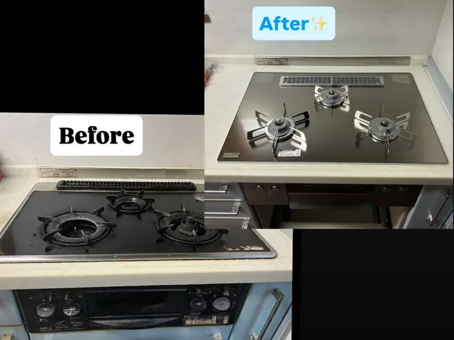 ガス機器設置スペシャリスト資格者がコンロ交換致しますので安心！レンジフードも可！サービスの画像