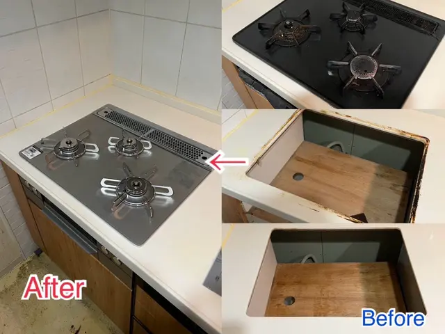 【GSS・液石設備士資格者】油汚れを綺麗に落としてからの取り付けです。処分台込！サービスの画像