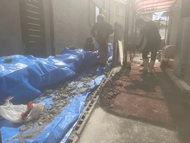 外構工事　駐車場土間、庭の土間のコンクリート施工　ガレージハウスプレハブ組立可能サービスの画像