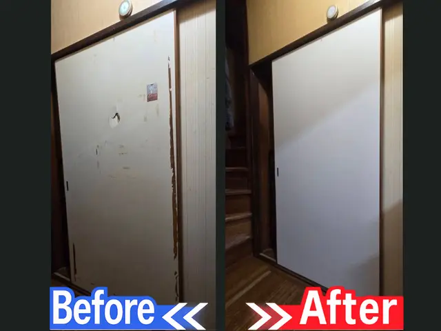 室内ドアの穴補修・新品同様に再生｜ダイノック仕上げ専門【大健信和】サービスの画像