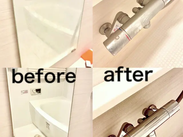 黒カビ、水アカ、石けんカスで汚れた浴室もピカピカに^_^ 丁寧に仕上げます。サービスの画像