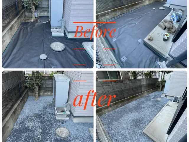 ☆ご好評につき4月末迄基本見積りから-10%☆不織布シート&砂利敷き→防草効果↑サービスの画像