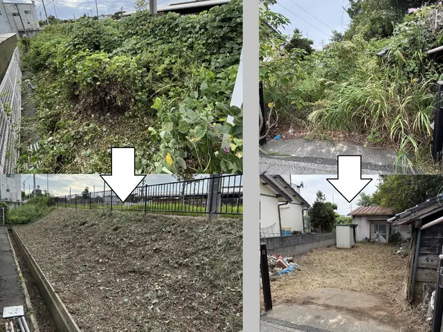 草刈り機はバッテリー式を使用するので音が静かです ※藪(やぶ)状態でも対応可能サービスの画像