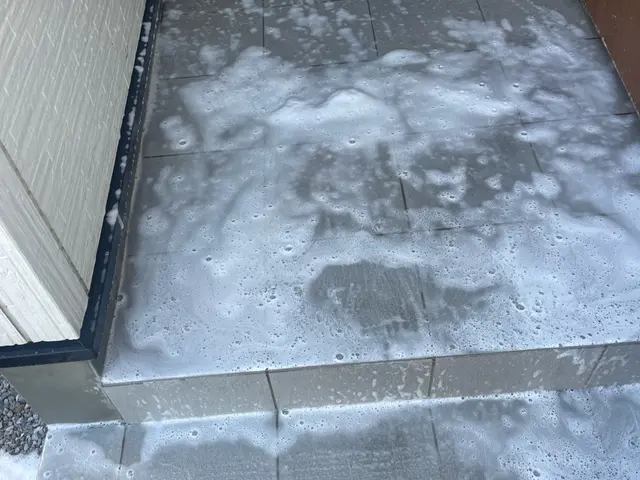 ◆高圧洗浄機で黒ずみ撃退◆激落洗剤で玄関ピカピカに致します！女性スタッフ対応可能サービスの画像