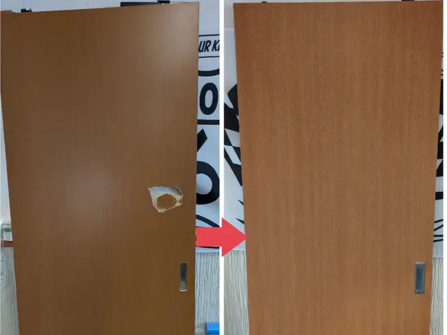 ドアに空いた穴やキズ、綺麗に修復致します。サービスの画像