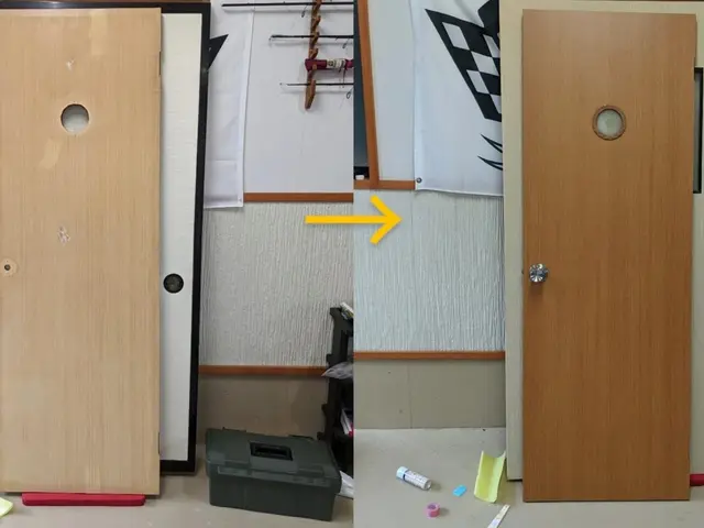 ドアに空いた穴やキズ、綺麗に修復致します。サービスの画像