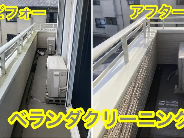 水垢や苔、砂埃、鳩の糞等を取り除きベランダをきれいにします。綺麗に丁寧に！(^^サービスの画像