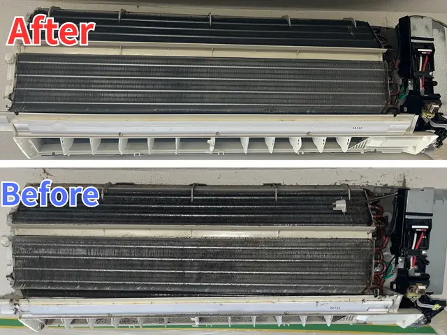 手の届かないエアコン内部のカビ、埃、臭いの徹底高圧洗浄！サービスの画像