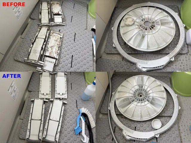 縦型洗濯機分解洗浄対応！洗濯槽を取り外して徹底洗浄★夫婦で丁寧に作業いたします★サービスの画像