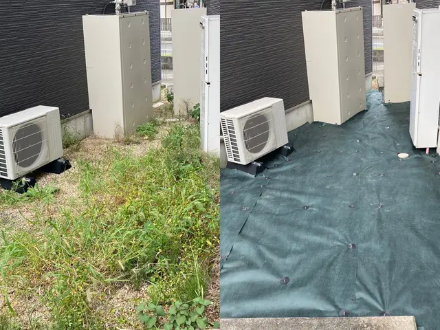 実績20年以上　防草シートの上に人工芝や砂利敷き◎ 縁取りのレンガ、石張りも施工サービスの画像