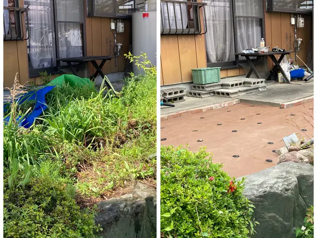 実績20年以上　防草シートの上に人工芝や砂利敷き◎ 縁取りのレンガ、石張りも施工サービスの画像