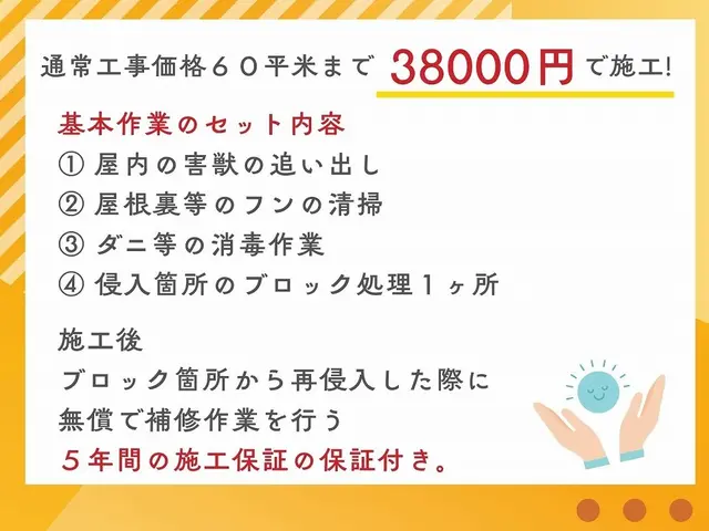 茨木より。20数年の経験【ブロック処理は５年の施工保証】春の出産期前に対策を！サービスの画像