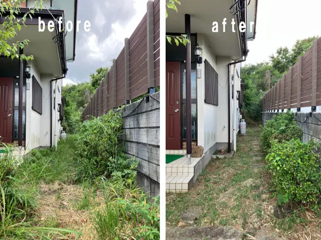 植木周りなど、草刈り機が使えないような場所の草むしり。サービスの画像