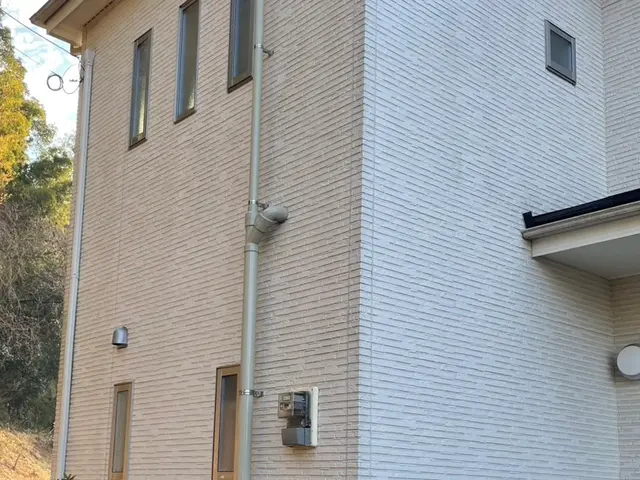 外壁を高圧洗浄機は使用せず地上からブラシで洗浄します。2階建3階建も可能です。サービスの画像