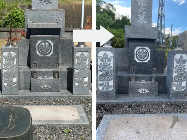 お墓のお掃除代行いたします。黒ずみやサビ等、こころを込めてキレイにいたします。サービスの画像