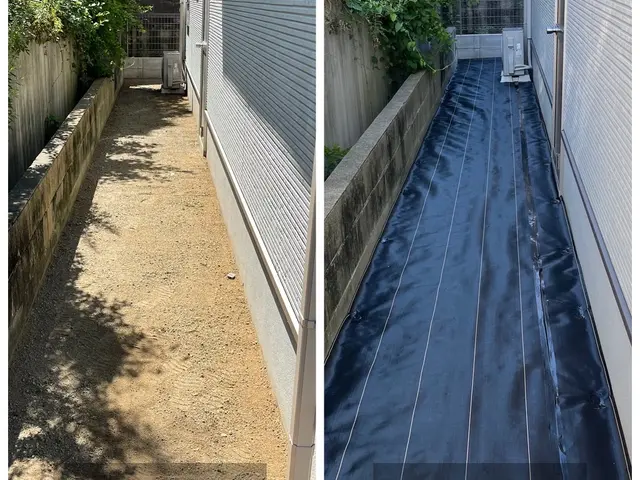 冬場の施工がオススメ！草刈り→防草シート→砂利敷きおまとめ施工可←更に防草効果◎サービスの画像