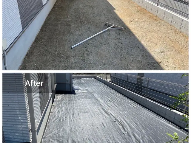 冬場の施工がオススメ！草刈り→防草シート→砂利敷きおまとめ施工可←更に防草効果◎サービスの画像