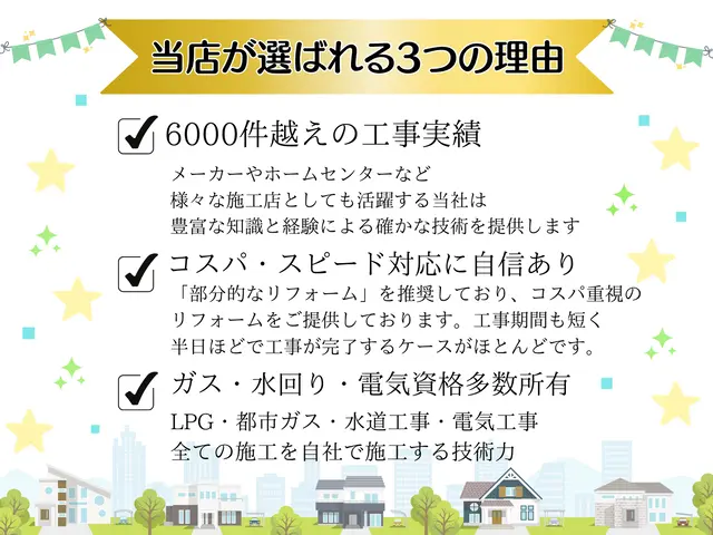 【都市ガス・プロパン可能】処分込の明朗会計★工事のみ歓迎★施工件数6000件以上サービスの画像